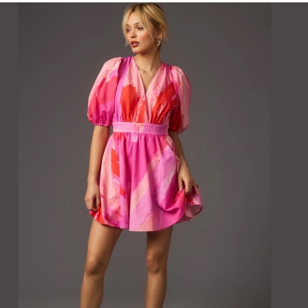 Hutch Women's Pink Ombre Puff Sleeve Mini Dress